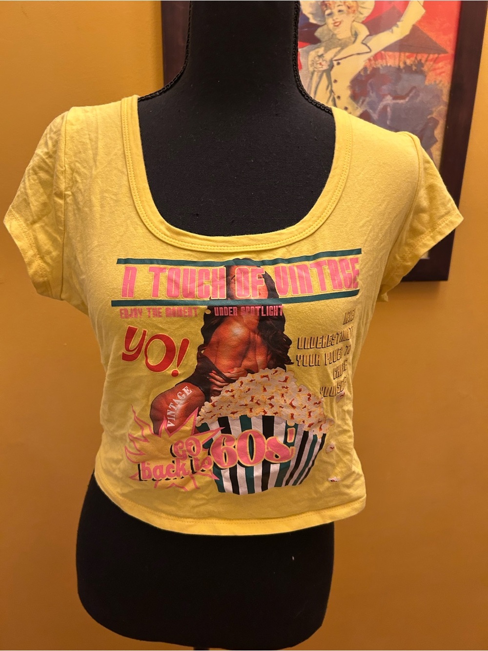 Bright Yellow Crop Top “Touch of Vintage” Crop Baby Tee XL
